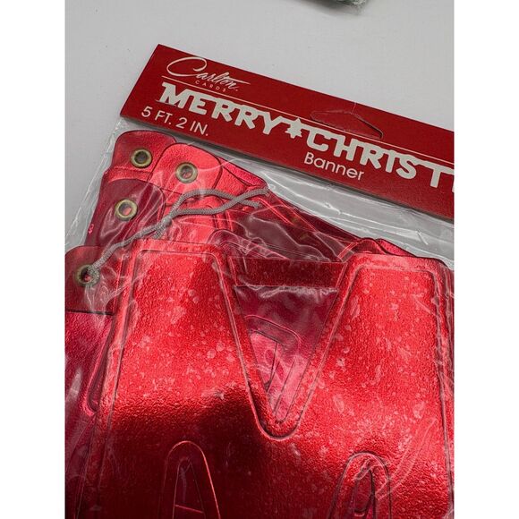 NOS Carlton Cards Metallic Banners Lot of 3 Seasons Greetings Merry Christmas - Picture 5 of 5